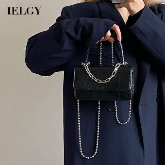IELGY Túi Đeo Chéo Dây Xích Họa Tiết Cá Sấu Cổ Điển Màu Đen Cho Nữ Có Nắp Gập