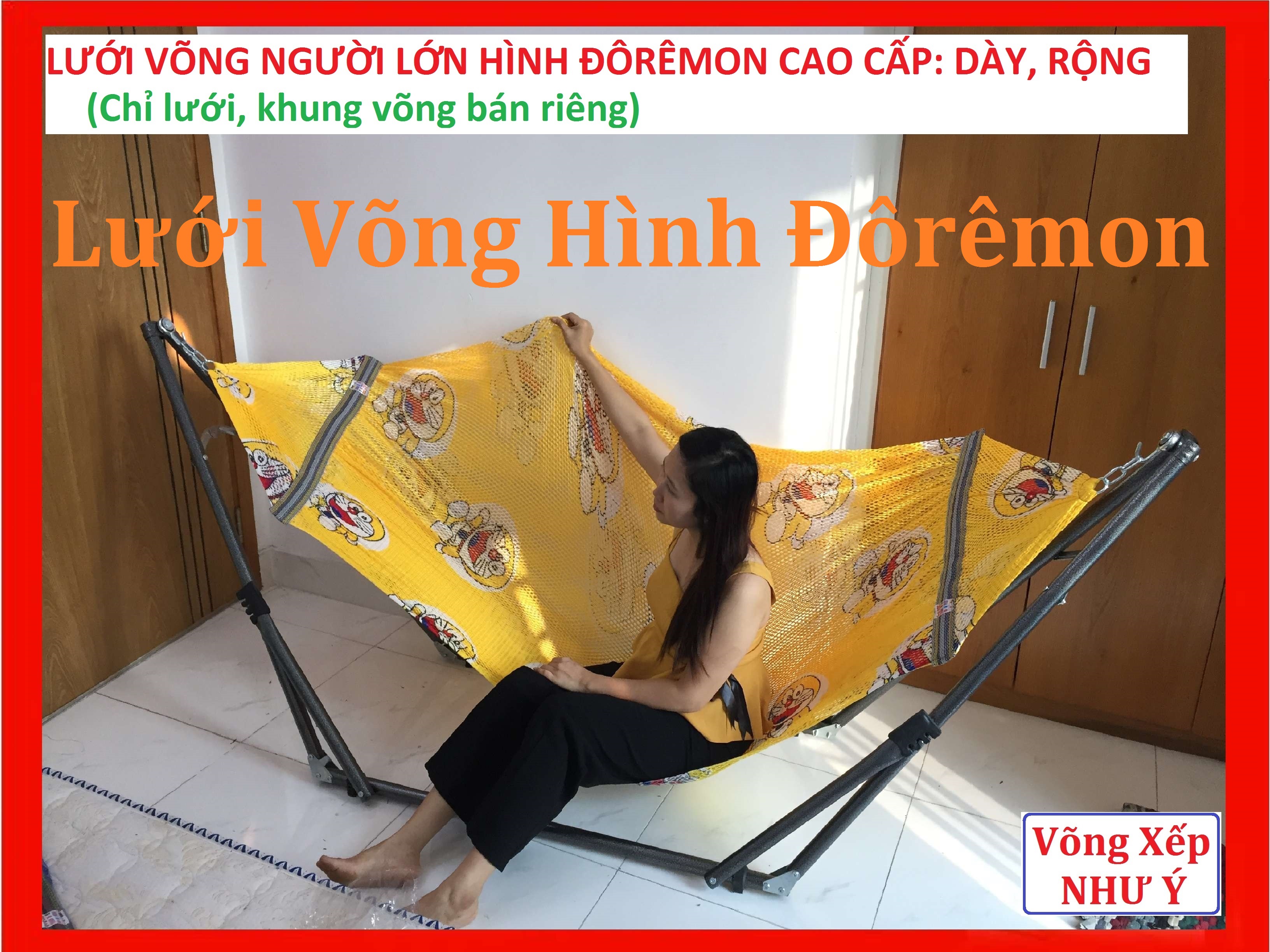 Lưới võng Như Ý A60 size đại hình đôrêmon và trơn, lưới võng xếp size người lớn cho khung võng người lớn dày rộng 2 lớp nhiều màu tươi đẹp trẻ trung