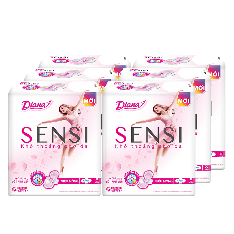 Combo 6 Băng vệ sinh Diana Sensi Siêu Mỏng Cánh
