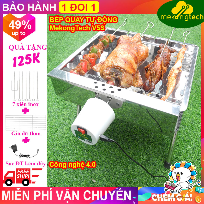 Bếp nướng than hoa Tự Xoay V5S, lò quay vịt, lò nướng than: Siêu đa năng, an toàn sức khỏe, inox bền đẹp