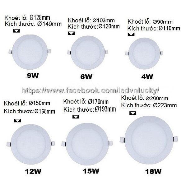 Đèn led âm trần tròn 4w 6w 9w 12w 18w