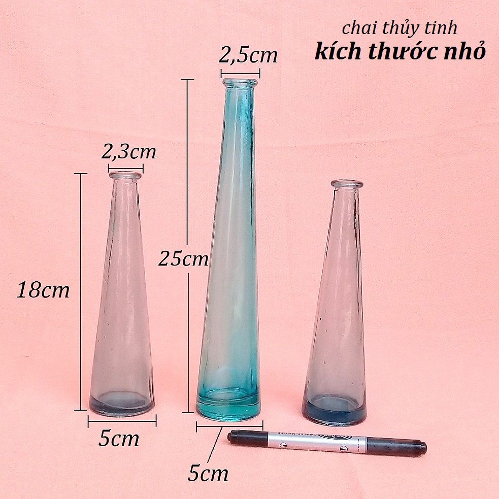 Combo 3 chai thủy tinh cao 18cm và 25cm dùng trang trí - cắm hoa nhỏ - chai mini - lọ thủy tinh