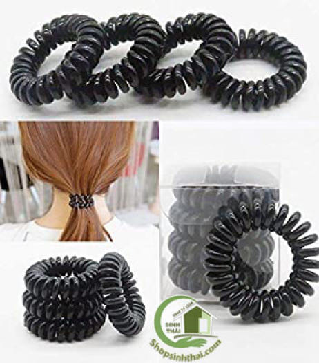 Dây buộc tóc nhựa xoắn lò xo co giãn màu đen