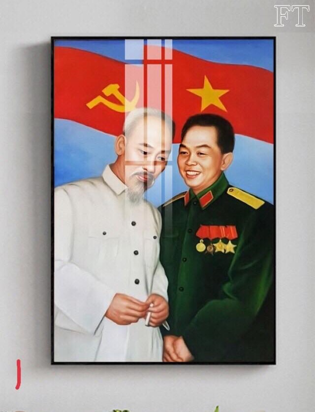 Tranh in Bác Hồ và Bác Giáp thành phẩm sẵn treo liền 50x75cm