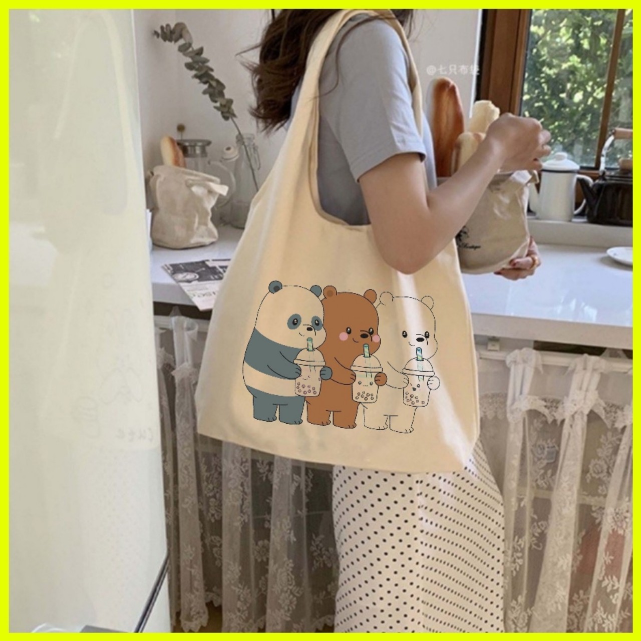 [HCM][GIÁ GỐC] Túi tote  Túi vải  Túi đeo vai . Túi xách 3 GẤU UỐNG TRÀ SỮA   vải canvas mềm với nhiều mẫu mới và hót phong cách Hàn Quốc Là 1 item không thể thiếu cho tín đồ Street Style dễ dàng phối với các trang phục yêu thích