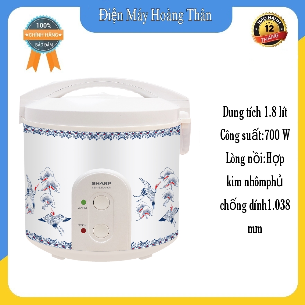 Nồi cơm điện Sharp 1.8 lít KS-183TJV-CR hàng chính hãng bảo hành 12 tháng  lòng nồi chống dính nấu cơm ngon