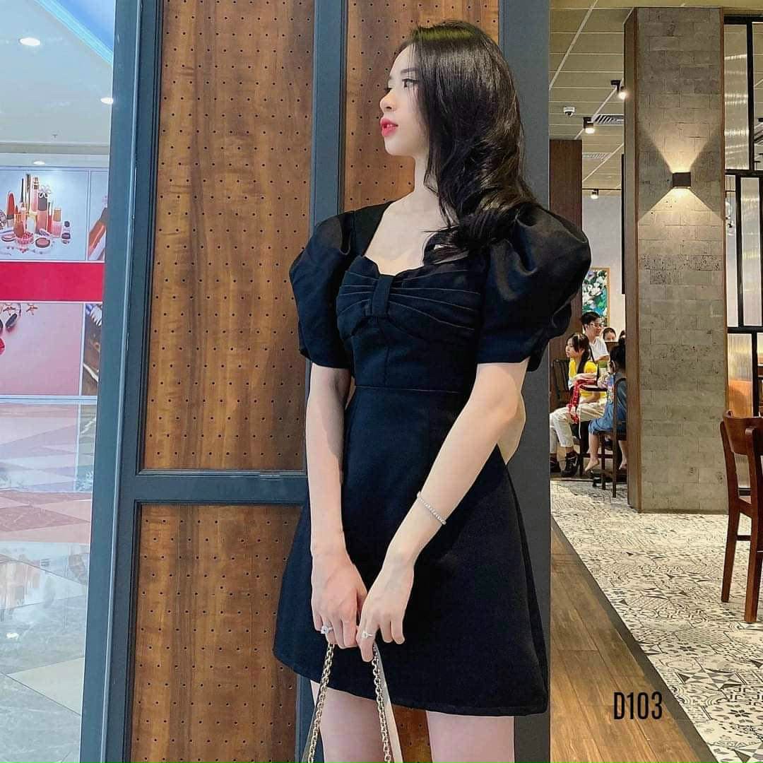 Đầm tay phồng cột nơ cao cấp thời trang