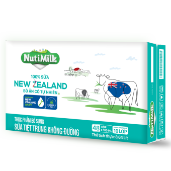 Thùng 48 Hộp NutiMilk 100% Sữa New Zealand Bò ăn cỏ tự nhiên Không đường 180ml TU.NZSKD180AZ - Thương Hiệu NUTIFOOD - YOOSOO MALL