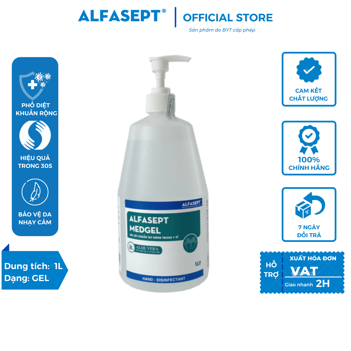 Gel rửa tay sát khuẩn Alfasept Med Gel 1L - Dạng gel rửa tay nhanh, rửa tay khô diệt khuẩn, gel rửa tay chuẩn WHO đã được Bộ Y Tế công nhận.