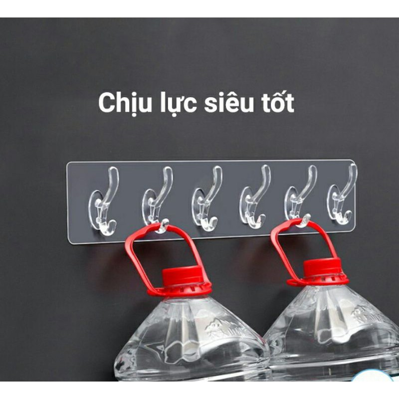 Miếng dán tường treo đồ 6 móc tiện lợi trong suốt, siêu chắc