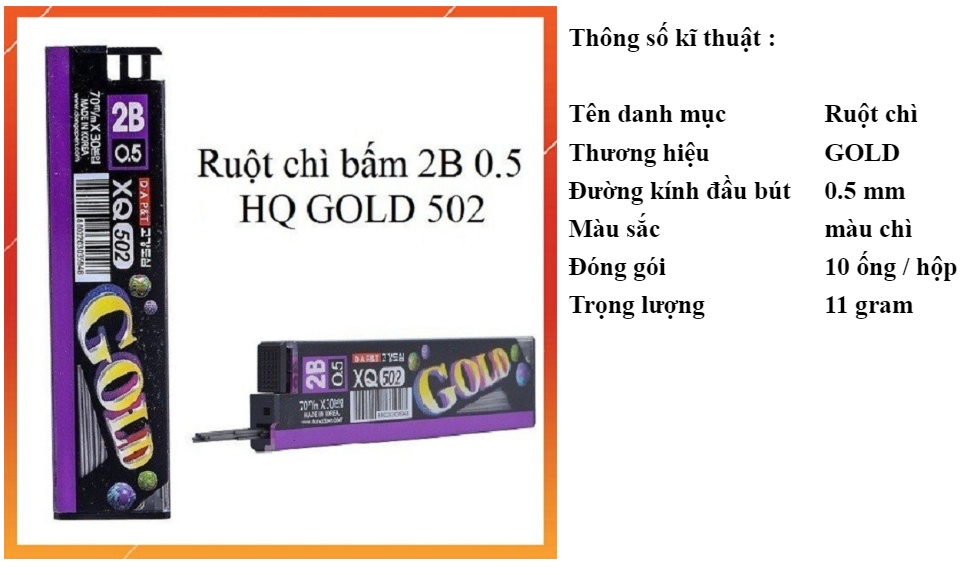 Ruột chì gold 0.5mm - độ đậm 2b - tép 30 ngòi - chính hãng d.a p&t