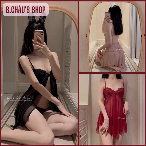 Váy ngủ phối ren cao cấp | Đầm ngủ sexy phối ren gợi cảm | Váy ngủ gợi cảm kèm quần lót hàng QC | Đồ lót sexy SX02