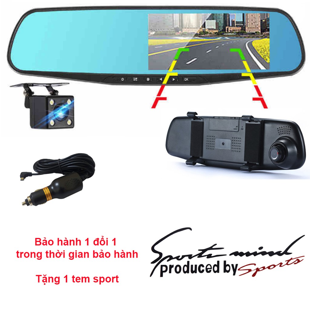 Camera hành trình kiêm dẫn đường kẹp gương chiếu hậu, Camera hành trình gương chiếu hậu full HD, Gương Chiếu Hậu Camera Xe Hơi Vehicle Blackbox FullHD 1080,KÈM CAMERA LÙI.