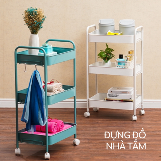 Kệ sắt 3 tầng IKEA đa năng đựng đồ mỹ phẩm tiệm Spa Nail tóc makeup đựng gia vị kệ nhà bếp kệ sách kệ phòng khách kệ phòng ngủ có tay cầm bánh xe Zozon