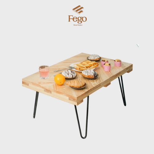 Bàn trà fego0003, bàn sofa, mặt gỗ vân chéo 45 độ