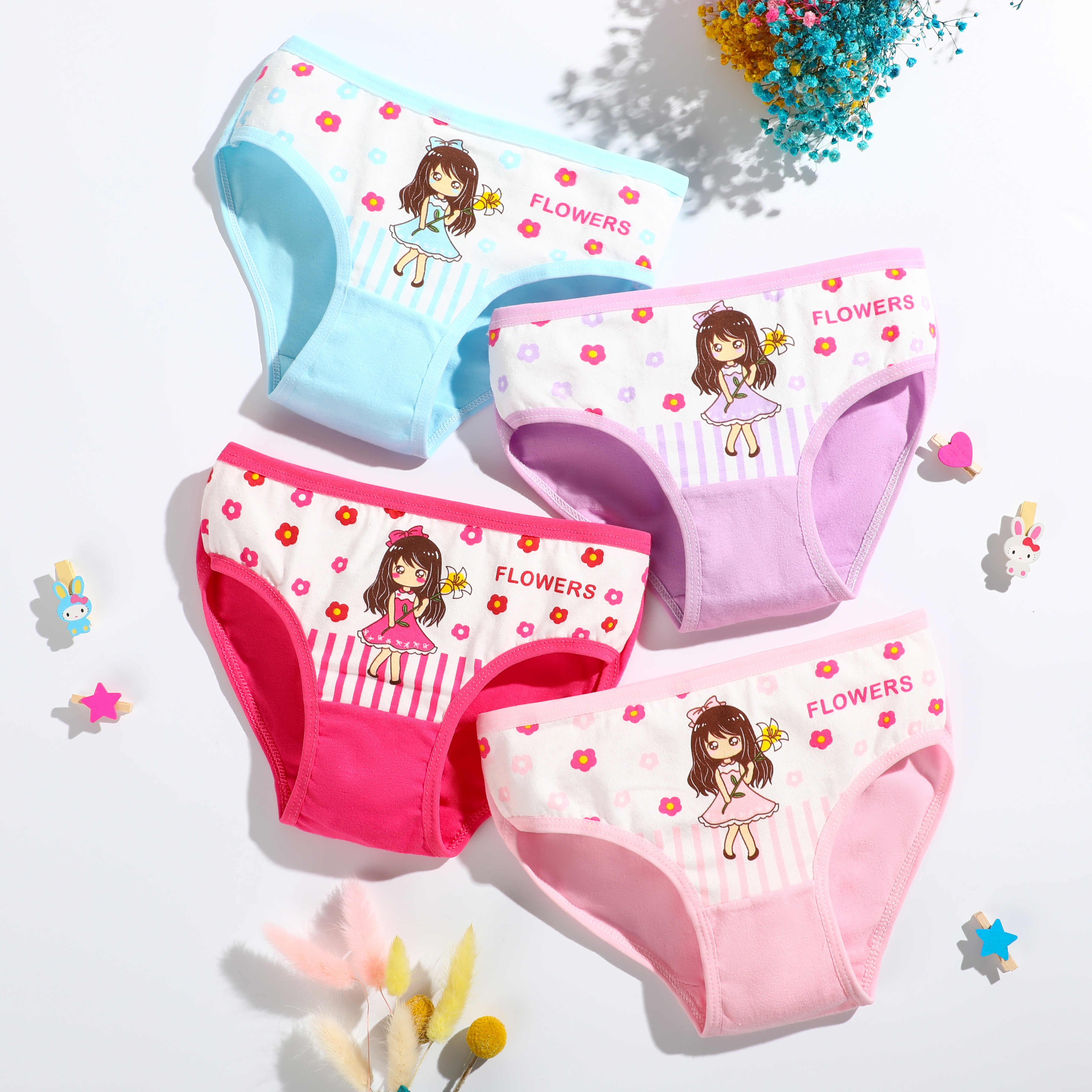 SMY 4PCS 2-12Yrs Cotton Girls Underwear Printed Baby Underpants Cute  Cartoon Kids Panties Breathable Sexy Children Panty Shorts