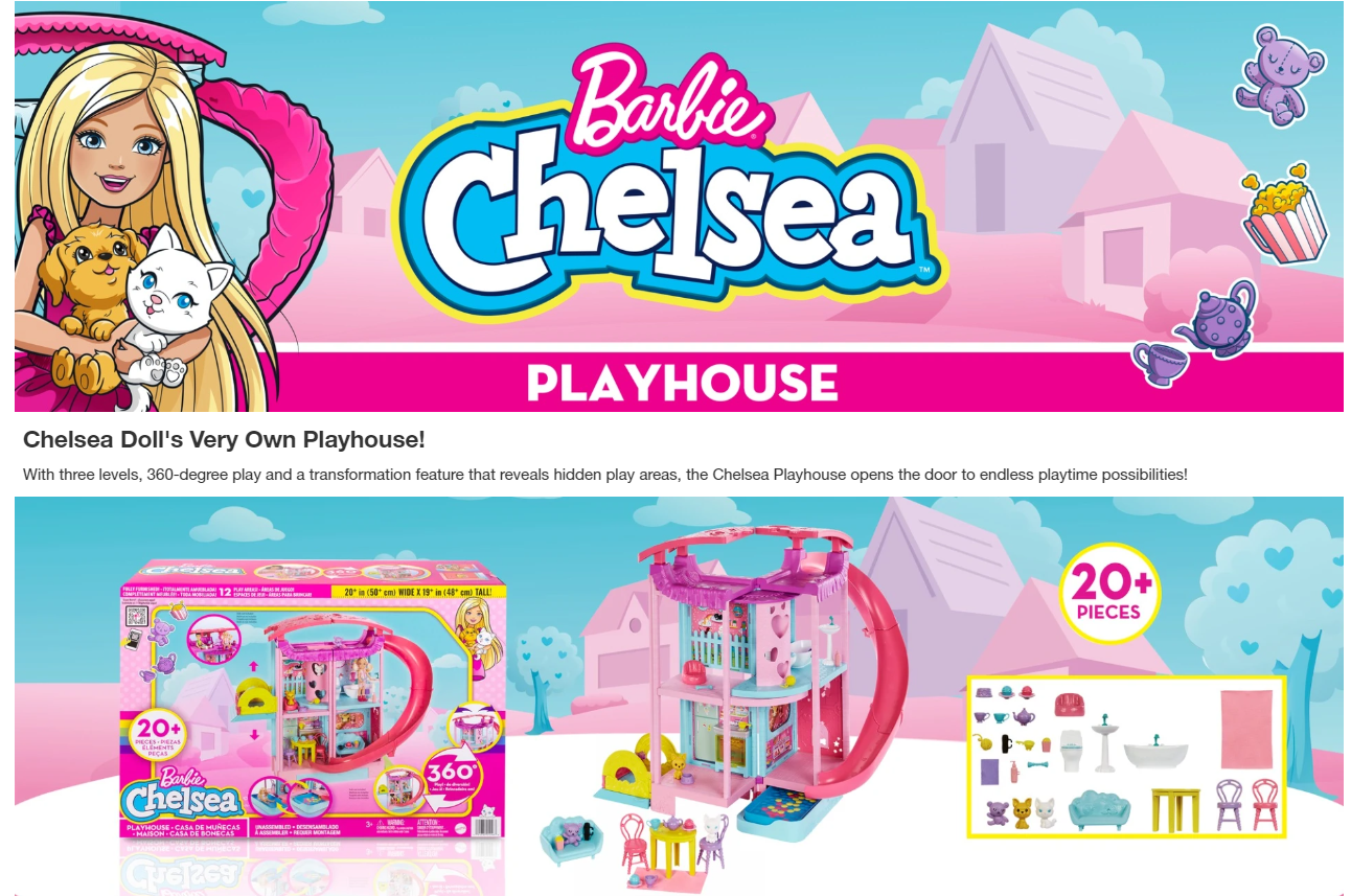 Barbie Chelsea Doll House, Chelsea Playhouse With Pets And 15+