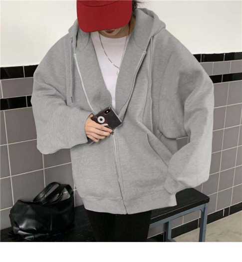PWAE Hoodies Jacket for Women Korean Oversize Gray Hooded Sweater for Women Zipper Jacket Women's Ins Trend Tops for Women