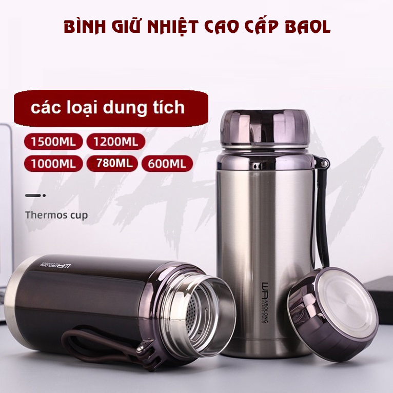 Bình Giữ Nhiệt Taiwan Cao Cấp 1200ml, 1500ml Lõi Inox 2 Lớp 304 Dầy Dặn Chiụ Lực Tốt Có Lõi Lọc Trà Giữ Giữ Nóng 16h Lạnh 20h