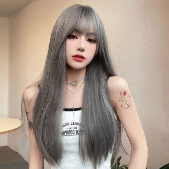 Tóc giả nữ Hàn Quốc nguyên đầu cao cấp làm bằng tơ mềm mượt như tóc thật ( XÁM KHÓI ) + tặng kèm lưới