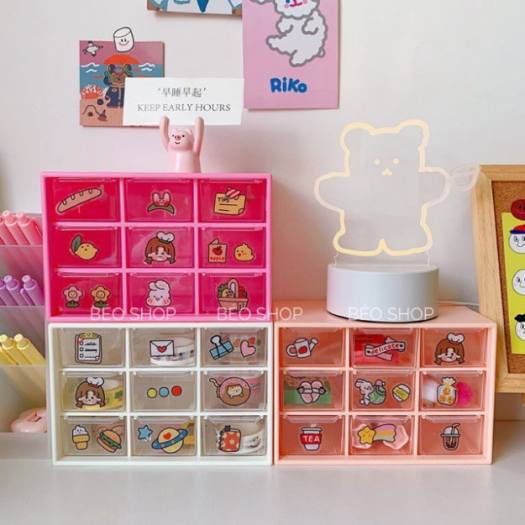 Hộp Nhựa Đa Năng 9 Ngăn Đựng Đồ Siêu Xinh , Kệ Đựng Đồ Mini