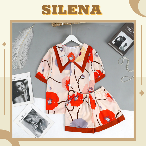 Bộ pijama nữ mặc nhà ngủ mùa hè lụa mango cộc tay quần đùi silena