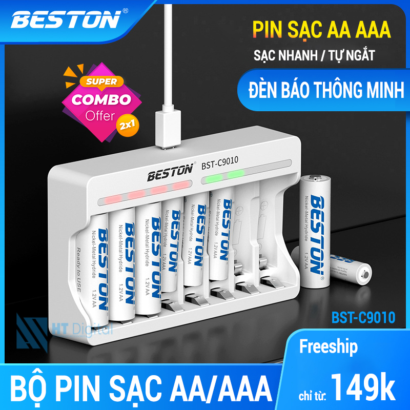Bộ Sạc Pin AA/AAA Beston C9010 Tự Ngắt, Sạc nhanh Cho Micro Karaoke loa, đồ chơi trẻ em, đồng hồ, thiết bị điện tử, đèn flash, pin máy ảnh, xe điều khiển, đèn pin siêu sáng, loa kẹo kéo, pin sạc dung lượng cao