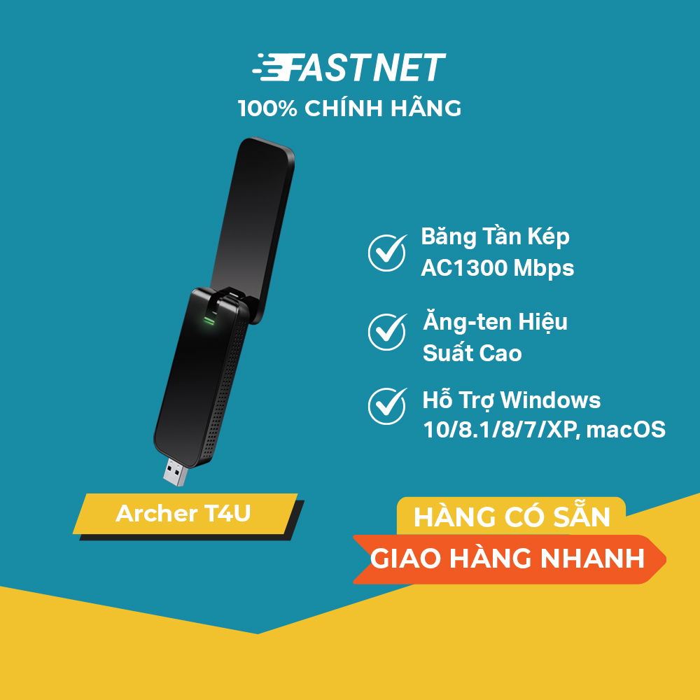 Bộ chuyển đổi usb wifi tp-link archer t4u băng tần kép ac1300 - hãng phân phối chính thức
