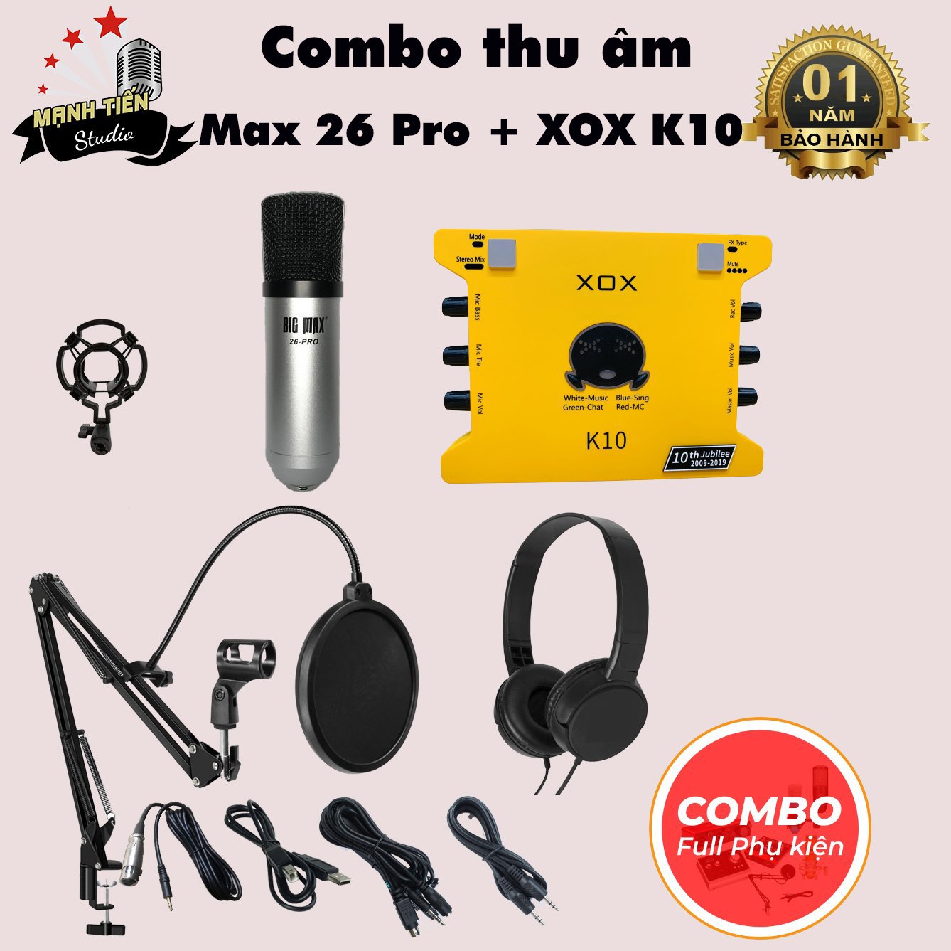 Bộ Combo livestream Max 26 Pro + Sound card XOX K10 jubilee - Kèm full phụ kiện kẹp micro, màng lọc, tai nghe chụp tai - Thu âm, livestream, karaoke online chuyên nghiệp trên cả điện thoại lẫn máy tính - Chính hãng