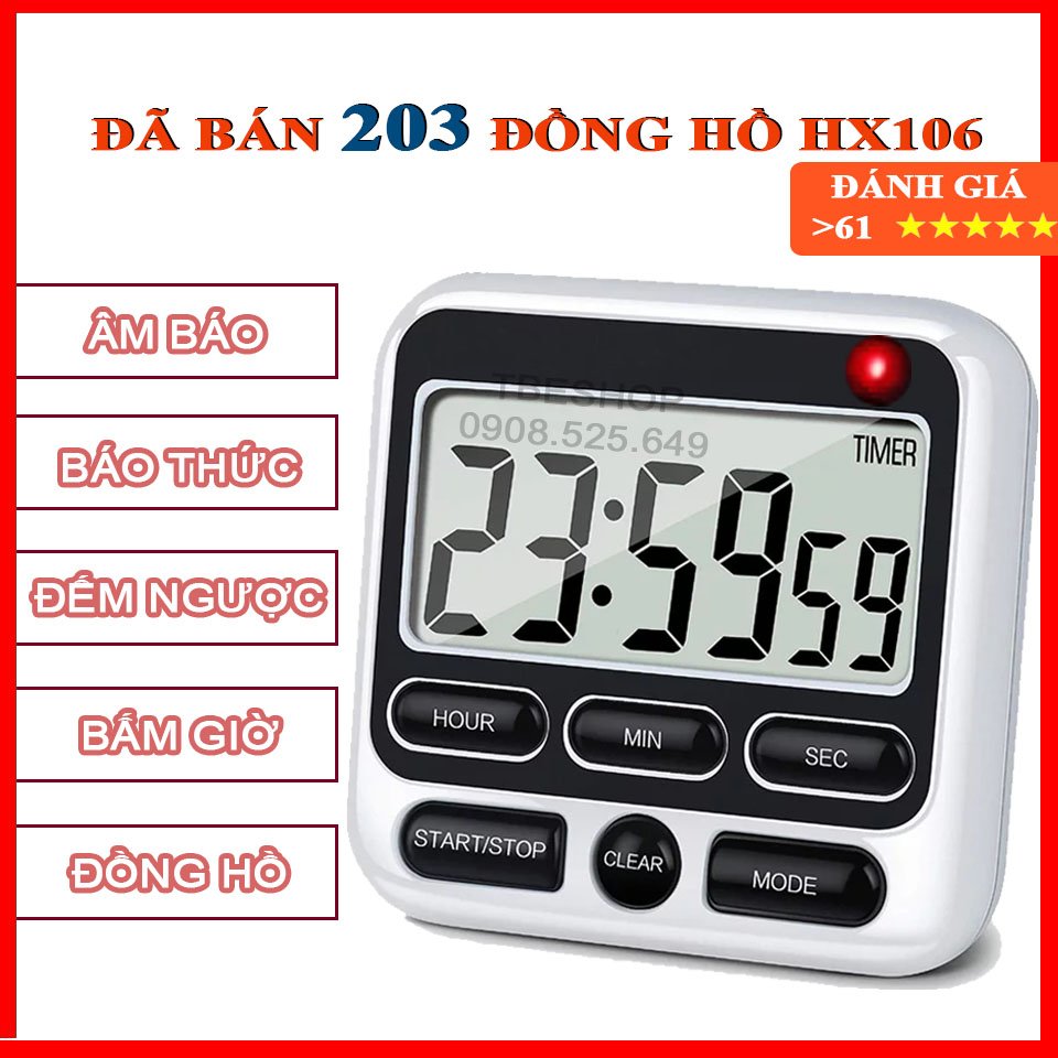 Đồng Hồ Bấm Giờ Học Tập Tính Năng Xem Giờ Báo Thức Đếm Tiến Đếm Ngược Tối Đa Đến 24h Âm Báo To Dễ Dùng ( Màu Đen )