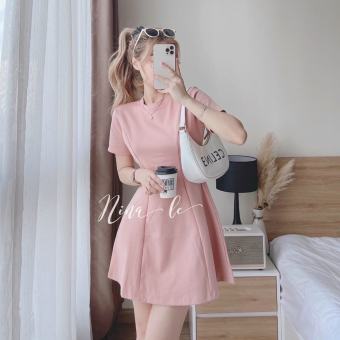 Đầm nữ tay con xếp ly xinh xắn đầm xòe tay ngắn dễ thương phù hợp đi chơi hoặc dạo phố thời trang THIA House