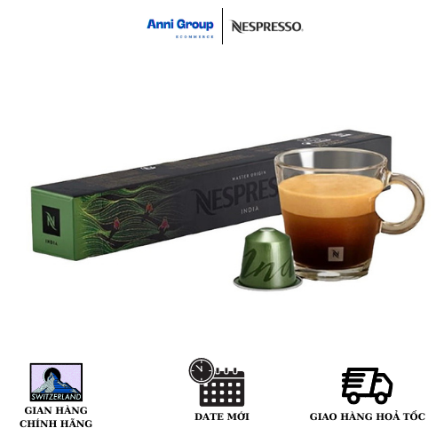 HCM - Nespresso Coffee Capsule INDIA New Date 2023 Intense, woody, spicy aromatics (10 pills/ box), Intensity 11- Viên nén cà phê INDIA hương thơm nồng nàn, mùi gỗ, cay nồng  Độ Đậm 11 Hộp 10 viên - Anni Group