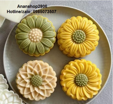 Khuôn trung thu lò xo 150gr 4 mặt hoa cúc họa mi