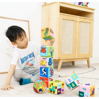 Bộ 8 Đồ chơi Hình khối xúc xắc Tặng kèm bóng vải Lalala Baby. TRAVEL BLOCK