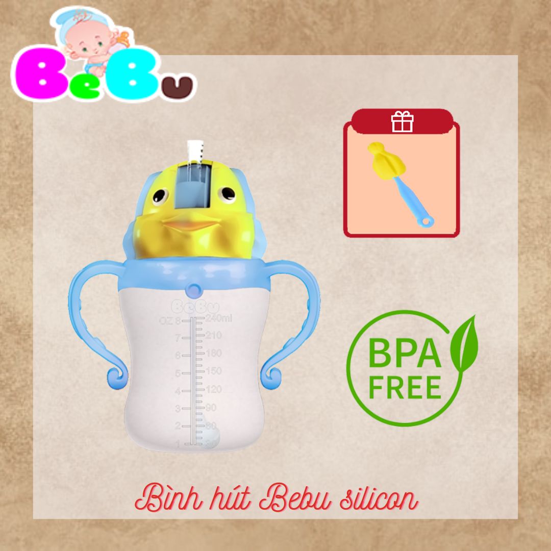 240ml BÌNH TẬP HÚT cho bé BEBU Silicon Kháng khuẩn An Toàn Không BPA chứng
