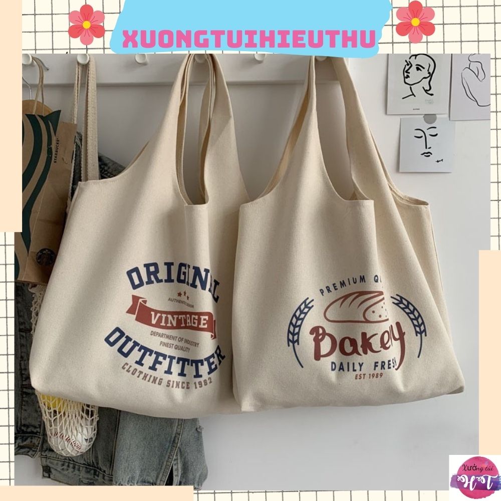 Túi tote đeo chéo, túi vải canvas liền thân phong cách Nhật Bản bánh mì Xuongtuihieuthu 555