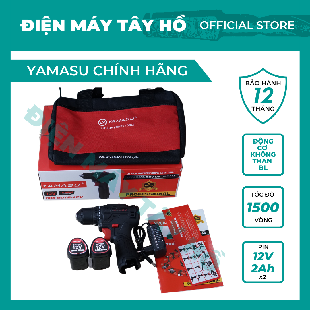 Khoan pin yamasu 12v không chổi than, mẫu mới, có báo pin, mã yms6012-12v