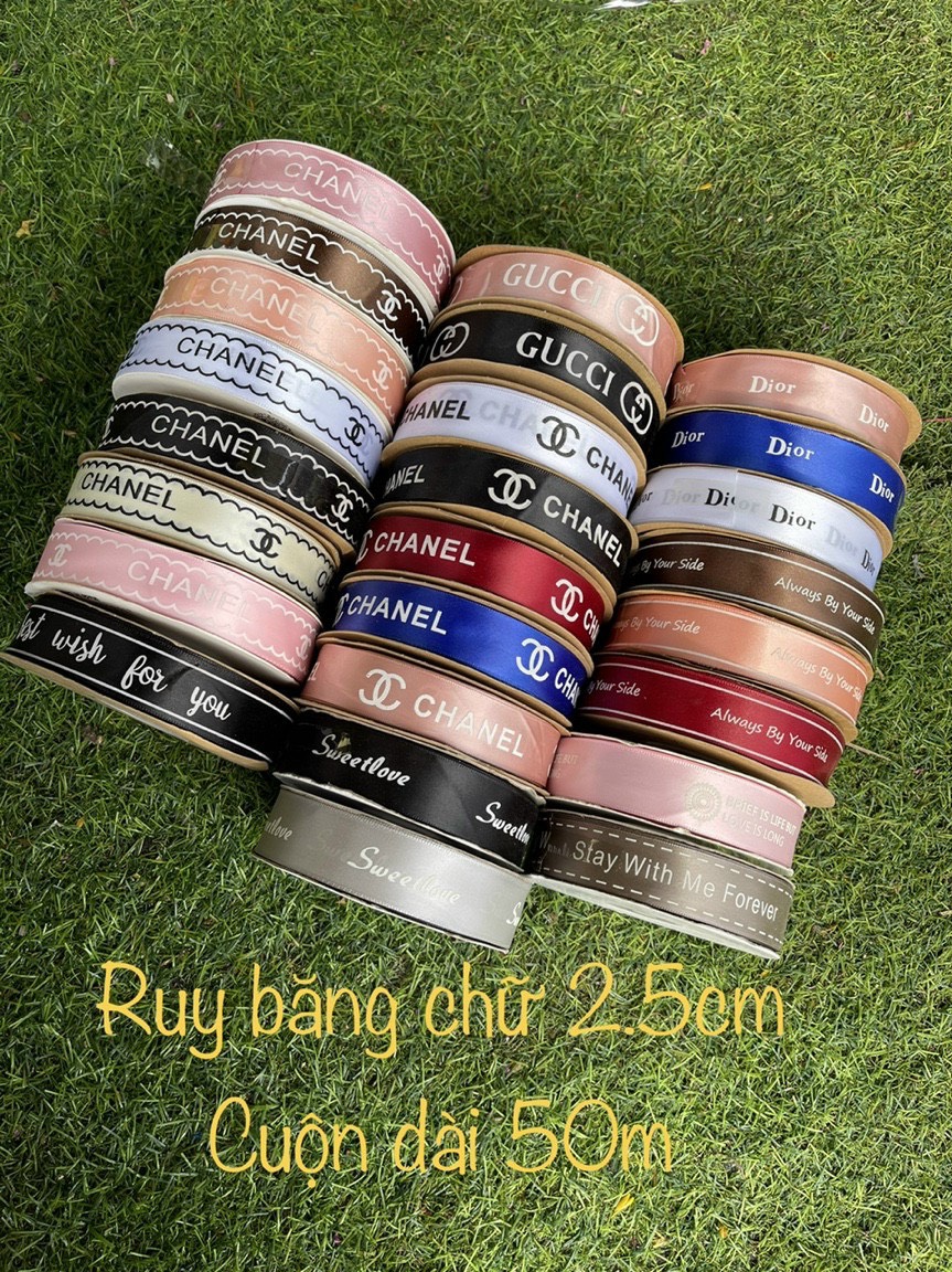 Ruy băng chữ xịn, 2.5cm, cuộn dài 48-50met