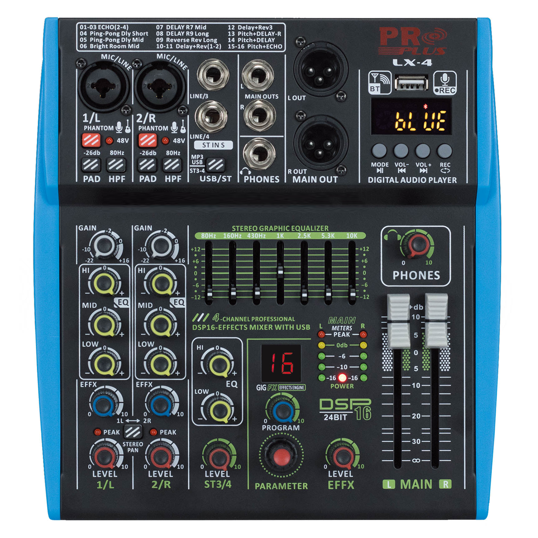 MIXER 4CHANNEL PROPLUS LX4 bluetooth EQ7 EFFECT ราคา 1,470 บาท*ส่งฟรี