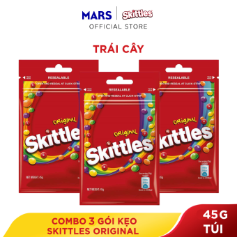 Combo 3 gói kẹo Skittles Original hương trái cây gói 45g