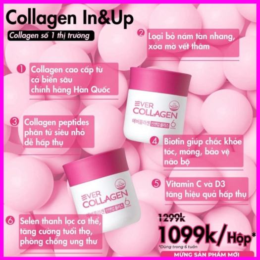 💕CAO CẤP💕Ever collagen in&up plus- Viên uống tổng hợp bổ sung collagen số 1 Hàn Quốc, Collagen dạng viên giúp làm đẹp da, tóc và móng, cải thiện trí nhớ- Loại 1 Hộp/ 2 Hộp