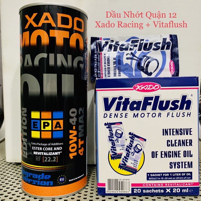 Nhớt Cao Cấp Xe Số - Tay Côn XADO LUXURY MOTO RACING OIL 4T 10W-40 - Tặng Súc Động Cơ Xado Vitaflush 20ml Made in Holland