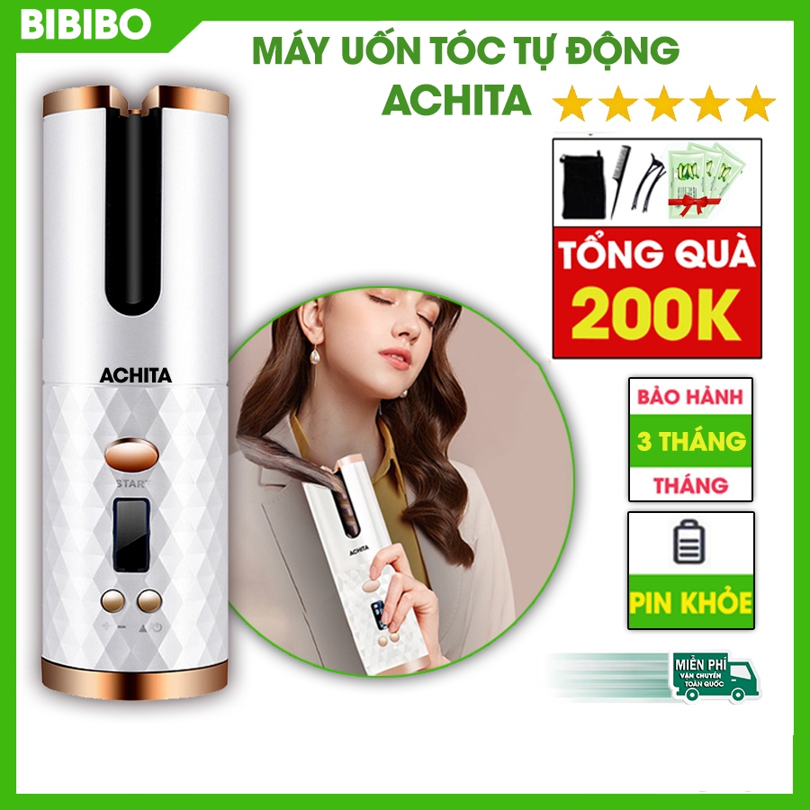 Máy uốn tóc mini ACHITA A10 không dây làm xoăn tự nhiên, thiết kế hiện đại tay cầm chống bỏng an toàn, máy làm xoăn tóc tự động dùng mọi lúc mọi nơi, sử dụng sạc USB, bảo hành 3 tháng - Shop BIBIBO