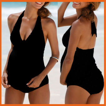 Bikini bầu bigsize nữ, đồ bơi bà bầu hai mảnh dạng tankini kín đáo màu đen trẻ trung