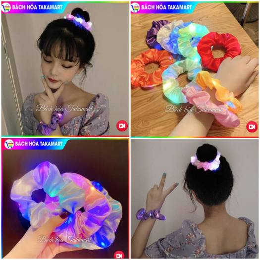 [Video 42 mẫu Hot Trend] Cột tóc đèn Led siêu phát sáng Scrunchies đèn Led 3 kiểu nhấp nháy Led đom đóm crunchies cột tóc phát sáng dây buộc tóc phát sáng cột tóc scrunchies galaxy dây buộc tóc đồ cột tóc rẻ - Bách hóa Takamart