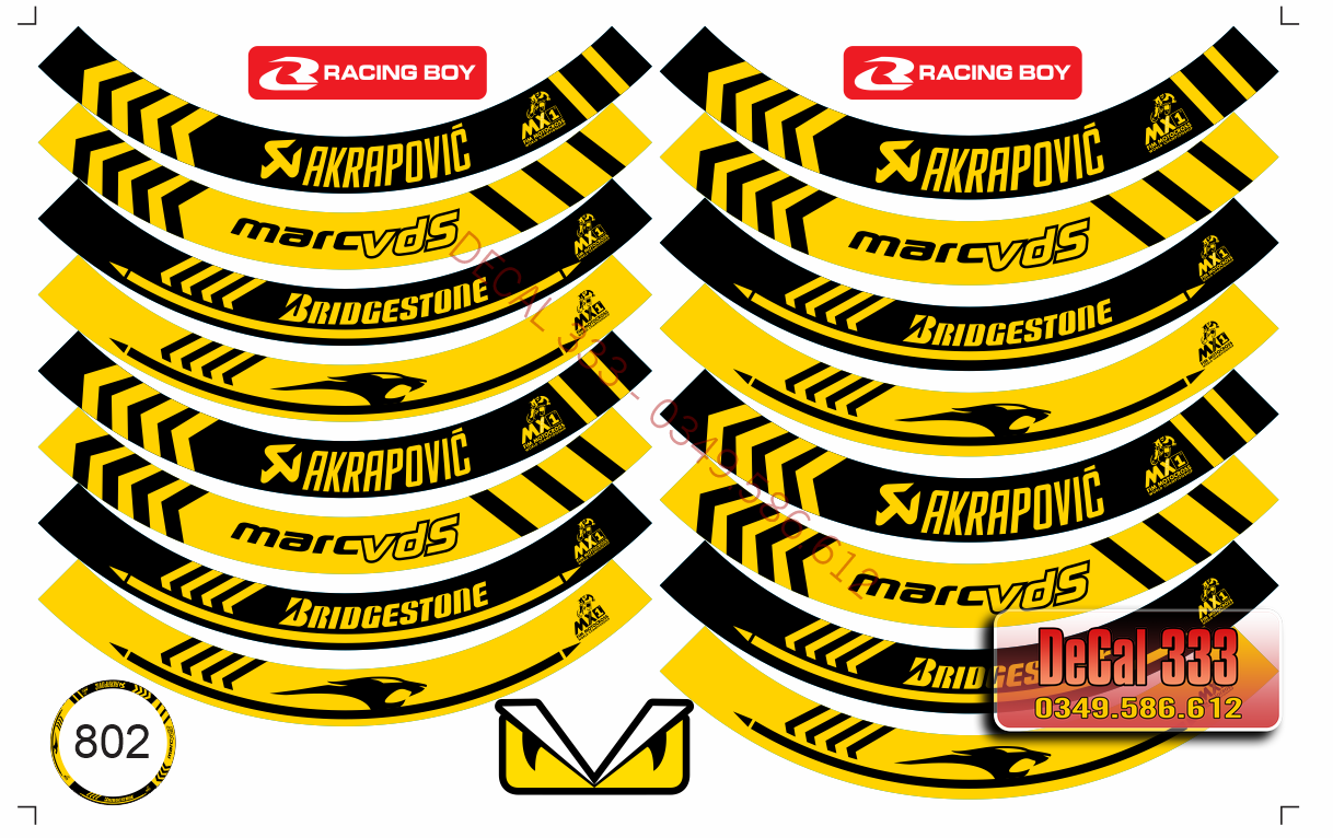 TEM DÁN VÀNH XE MÁY - Tem dán vành to mẫu MARCVDS 3 lớp cao cấp - chống nước chống phai màu 802