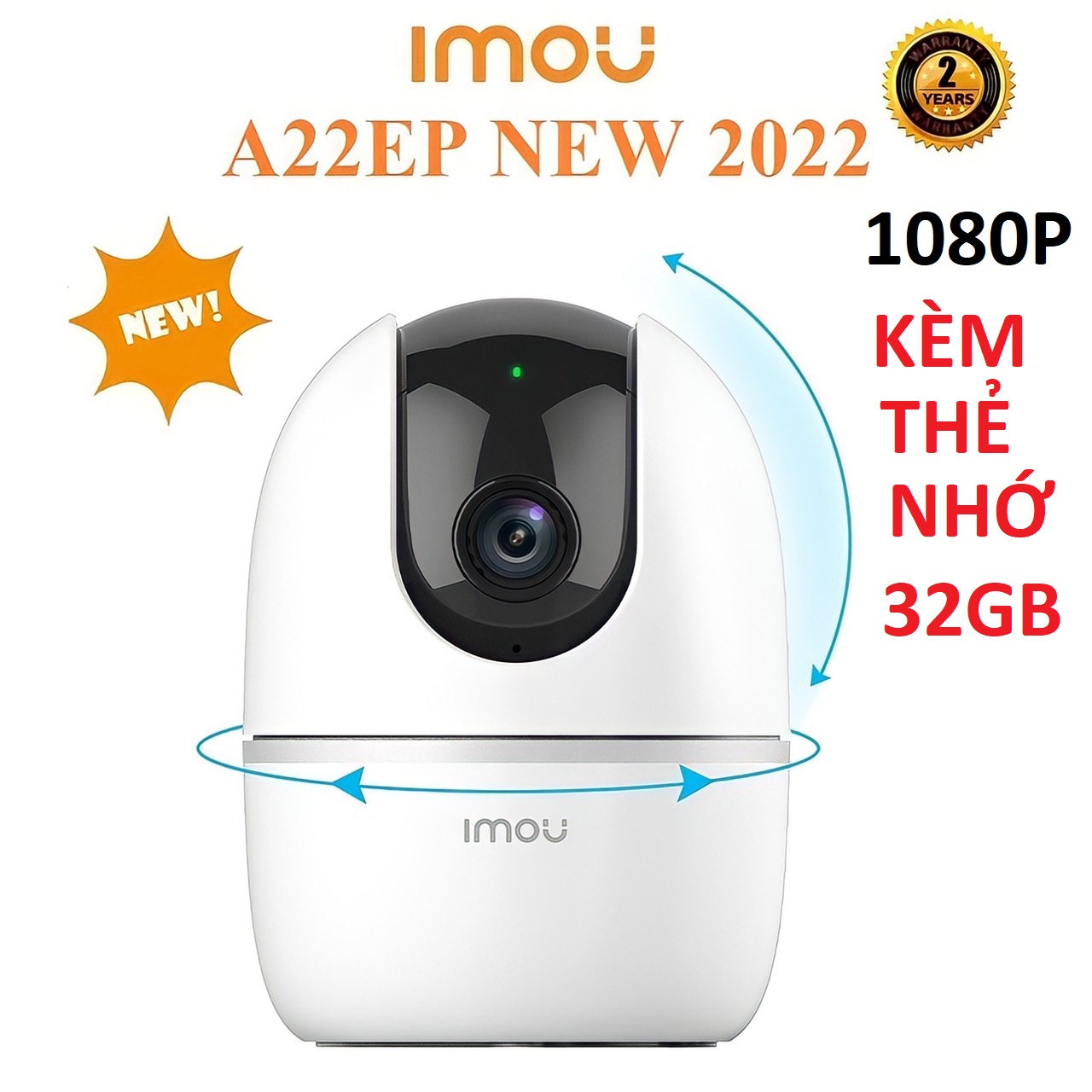 Camera IP WIFI XOAY 360 2M  Ranger2 A22EP Trong Nhà Còi Hú Báo Động, chính hãng, bảo hành 24 tháng Kèm Thẻ 32G