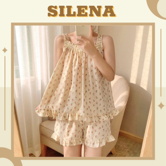 Đồ Bộ Nữ Mặc Nhà Ngủ Hai Dây Dễ Thương Kiểu Đẹp Mùa Hè Quần Đùi Pha Ren Chất Đũi Mát Có Túi SILENA
