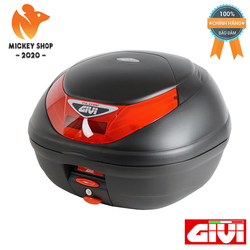 Thùng givi e350n/ e350nt flow phản quang đỏ/ xám khói công nghệ monolock gắn sau xe máy motor tay ga