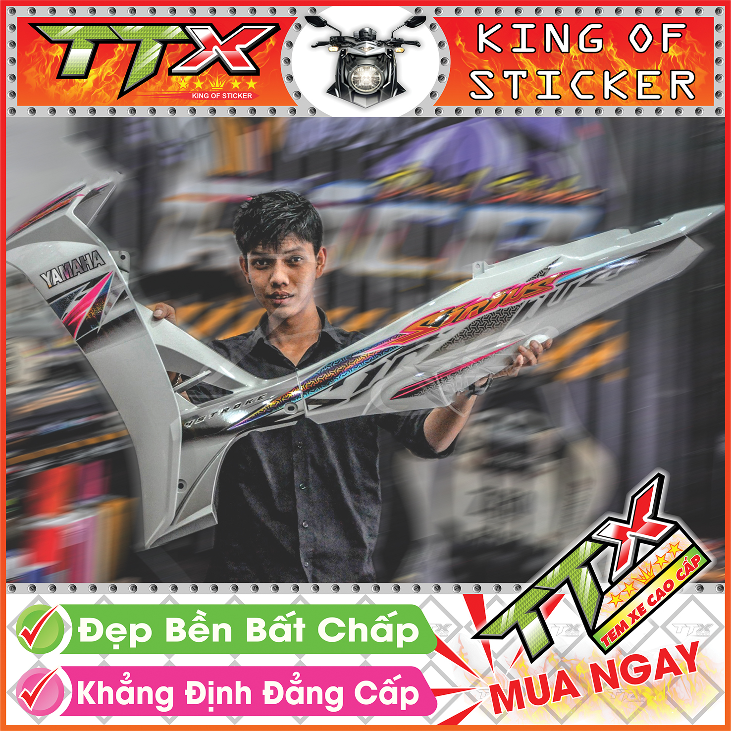 Tem sirius hoa văn titan , Tem xe phụ kiện sirius màu trắng siêu đẹp , Shop TTX Team chế sirius